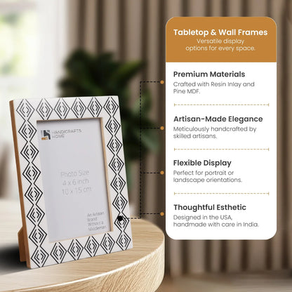 Handmade Tribal Pattern Picture Frame- White