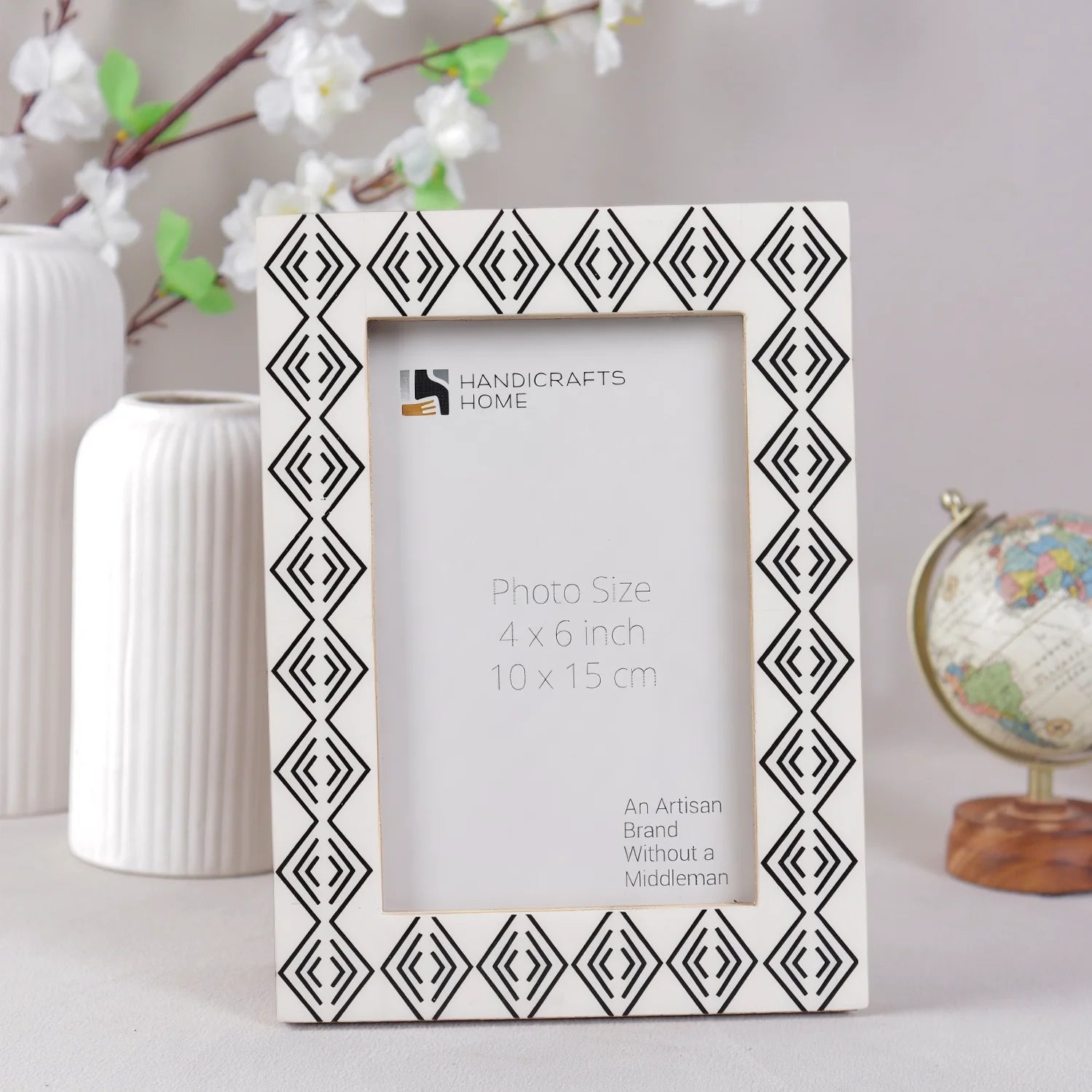 Handmade Tribal Pattern Picture Frame- White
