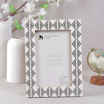 Handmade Tribal Pattern Picture Frame- White