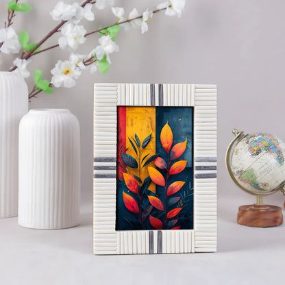 Handmade Bone Inlay Gray and White Frame