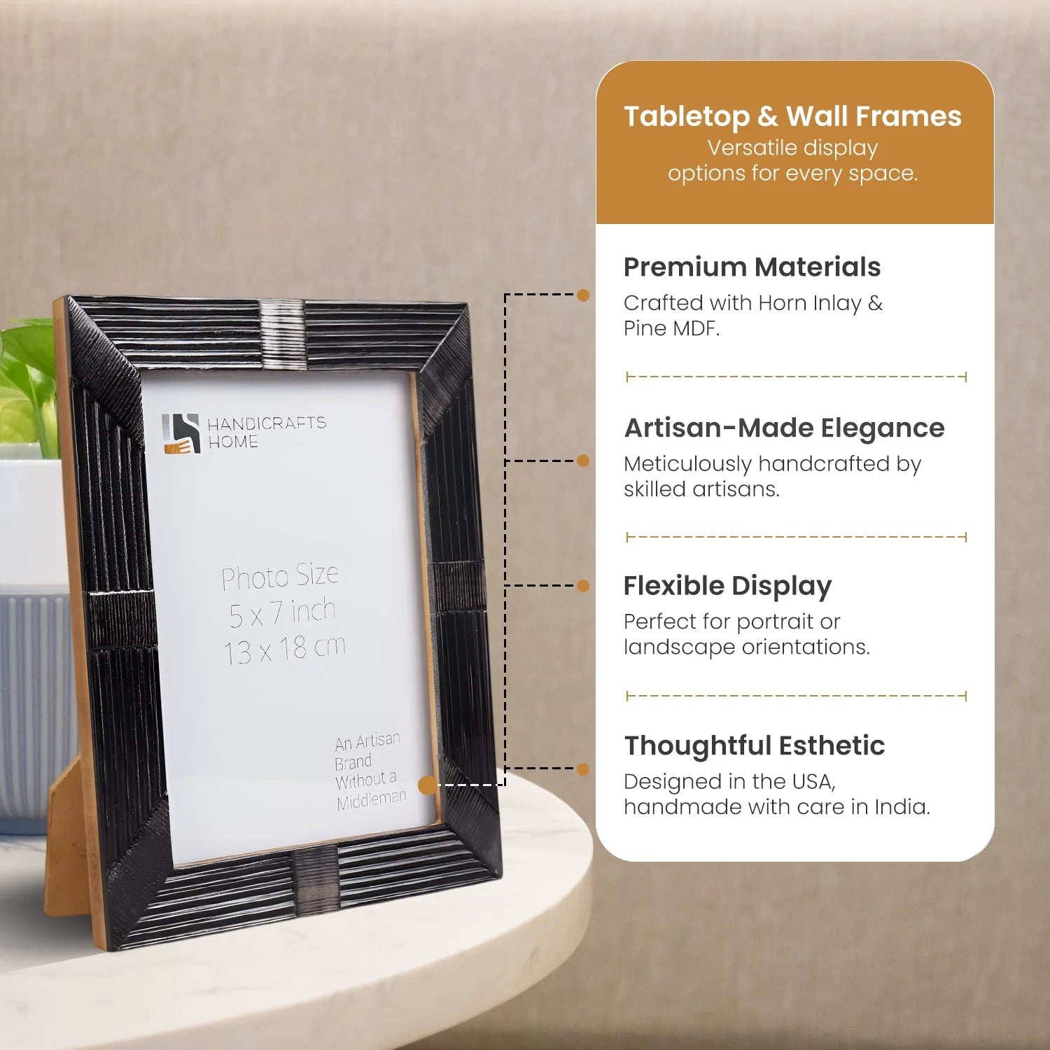 Handcrafted Shagrin Horn Inlay Picture Frame in Black