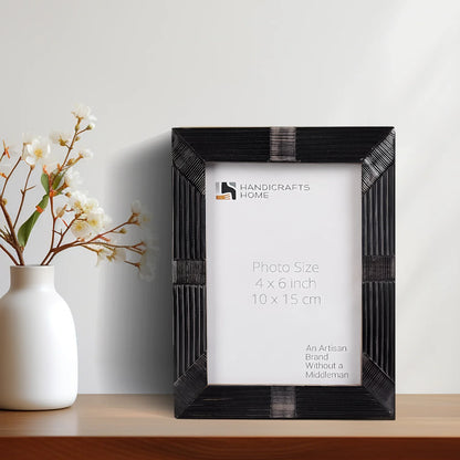 Handcrafted Shagrin Horn Inlay Picture Frame in Black