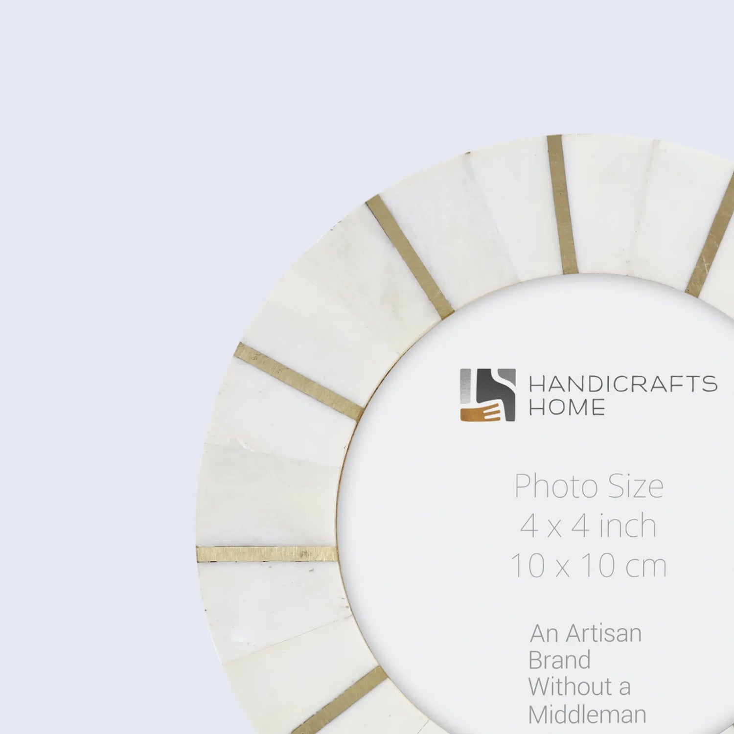 Handmade Bone and Brass Inlay Round Picture Frame