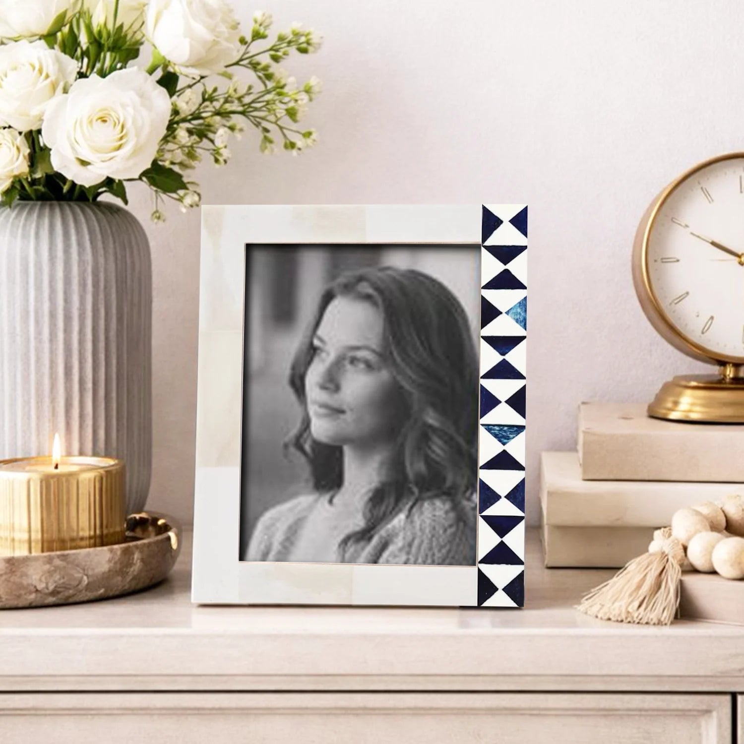 Handmade Indigo Mosaic Bone Inlay Frame