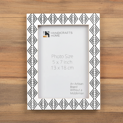 Handmade Tribal Pattern Picture Frame- White