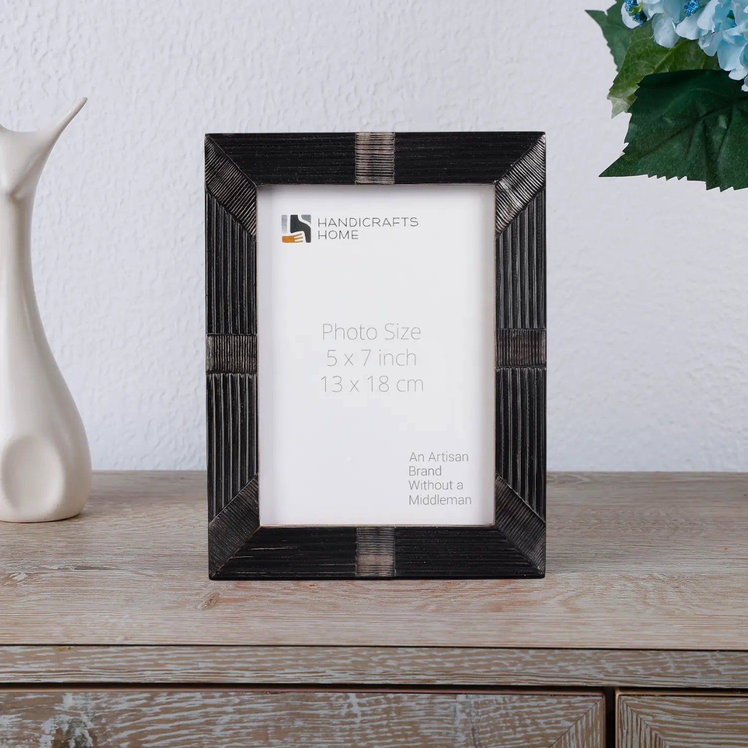 Handcrafted Shagrin Horn Inlay Picture Frame in Black