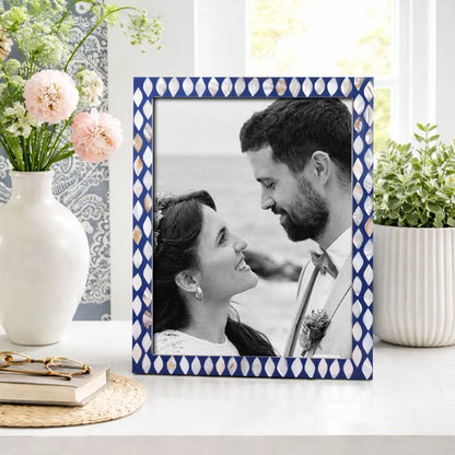 Handcrafted Drops Design Bone Inlay Blue &amp; White Frame - 3 sizes