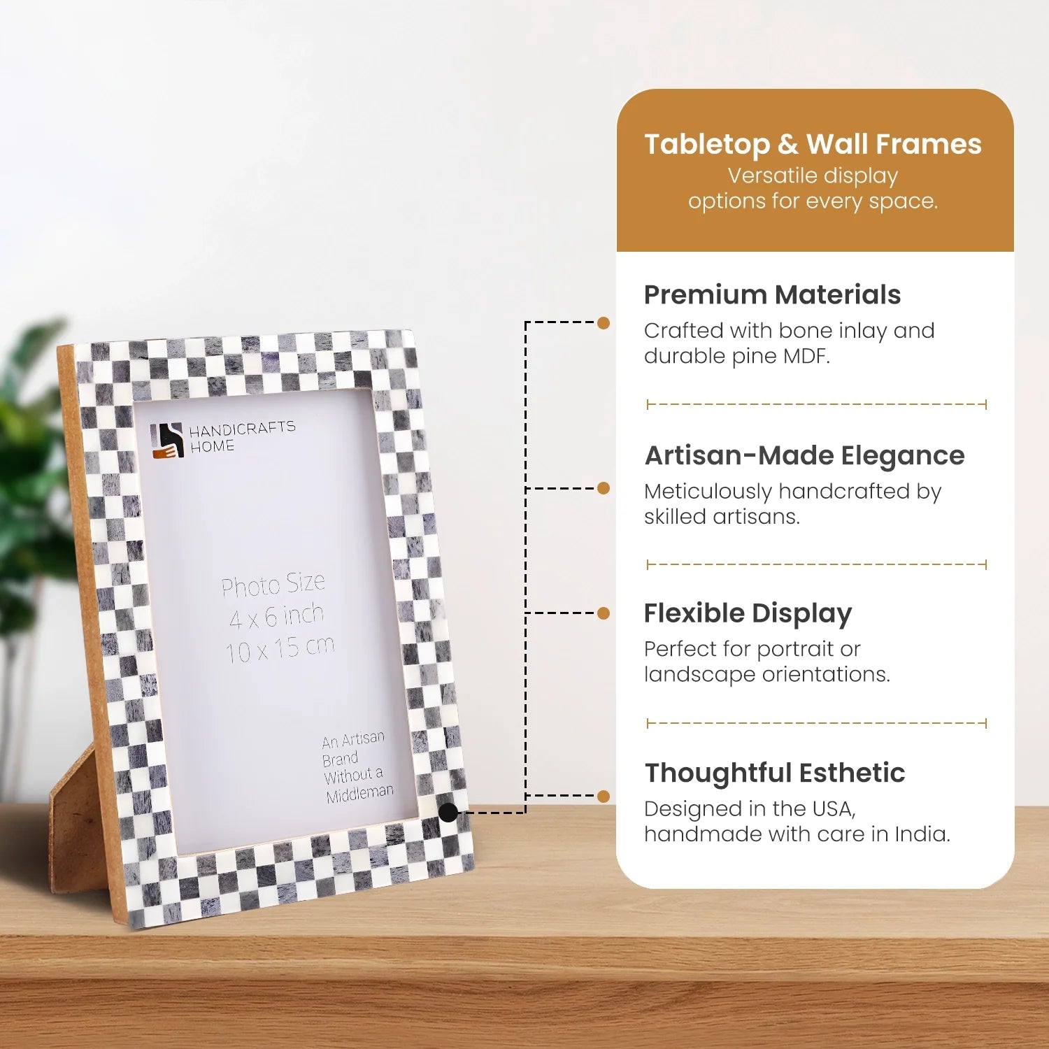 Checkered Pattern Bone Inlay Picture Frame