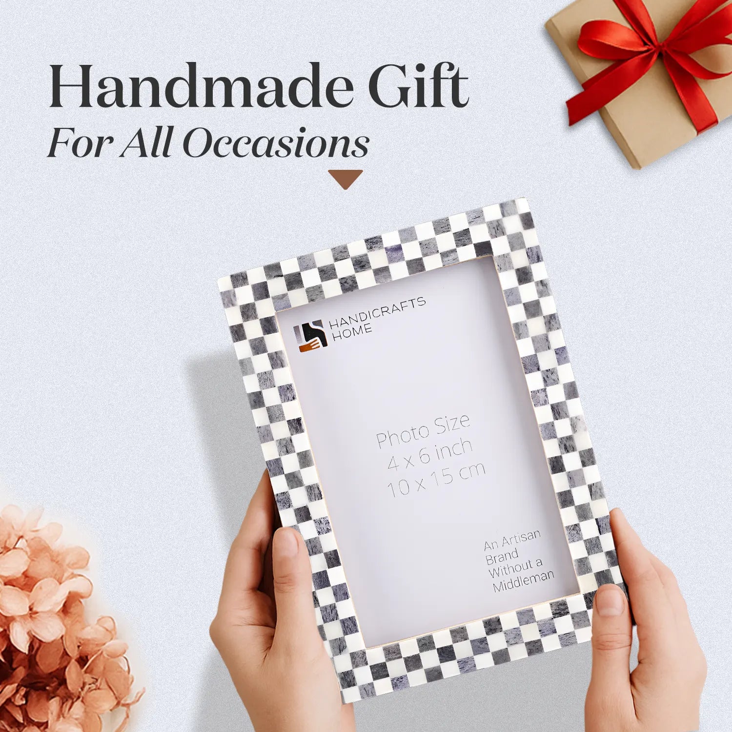 Checkered Pattern Bone Inlay Picture Frame
