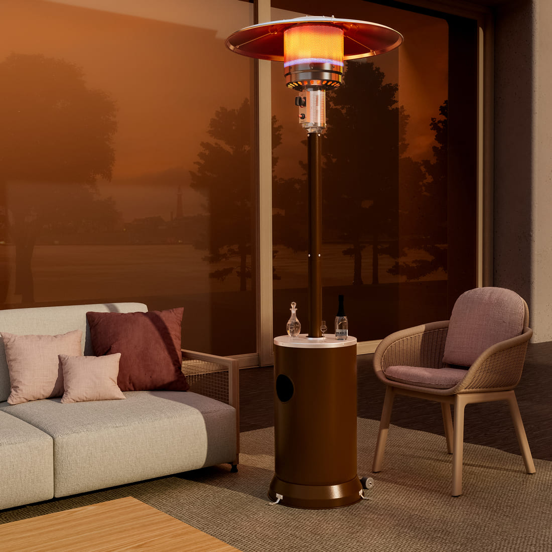 Propane Patio Heater with Table Design &amp; Wheels - 3 Colors