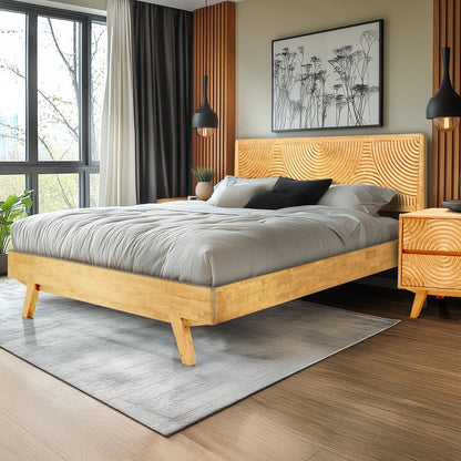 Harmony Acacia Solid Wood Platform Bed Frame in Caramel, Natural Oak, Walnut