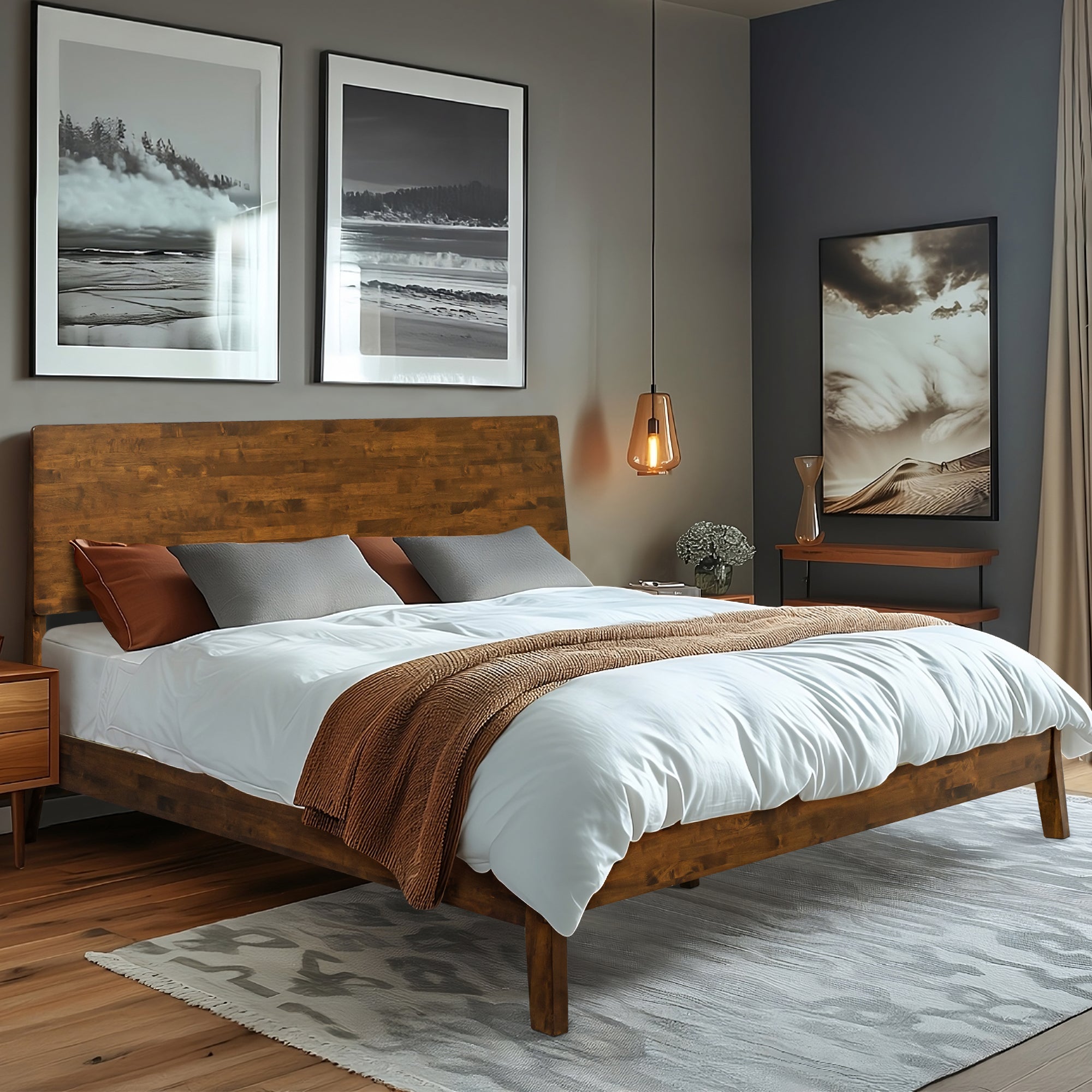 Serenity Deluxe Acacia Wood Platform Bed Frame - Multiple Finishes