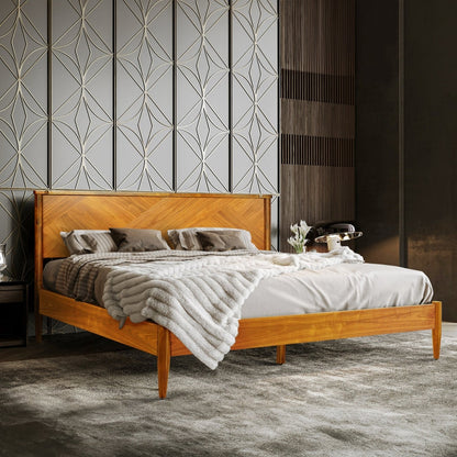 Panthera Acacia Platform Bed Frame With Headboard - Caramel, Walnut