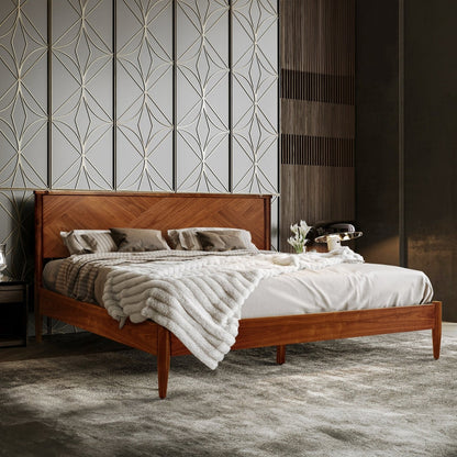 Panthera Acacia Platform Bed Frame With Headboard - Caramel, Walnut