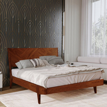 Gazelle Acacia Platform Bed Frame With Headboard - Caramel, Walnut