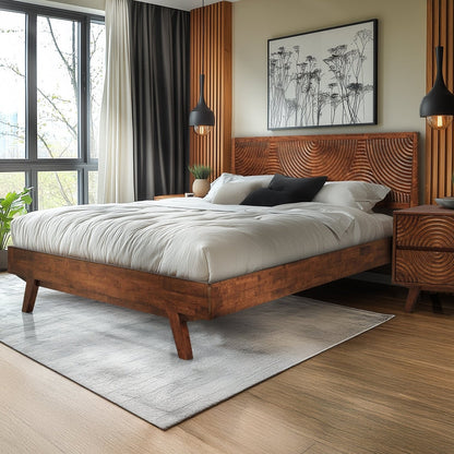 Harmony Acacia Solid Wood Platform Bed Frame in Caramel, Natural Oak, Walnut