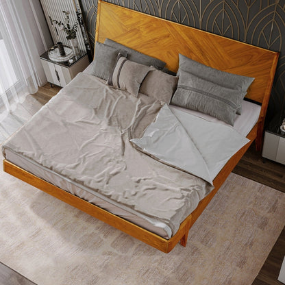 Gazelle Acacia Platform Bed Frame With Headboard - Caramel, Walnut