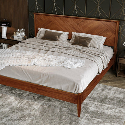 Panthera Acacia Platform Bed Frame With Headboard - Caramel, Walnut