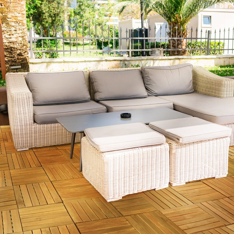 Solid Wood Deck Tiles Solid Slat Style - Box of 9, 2 Colors