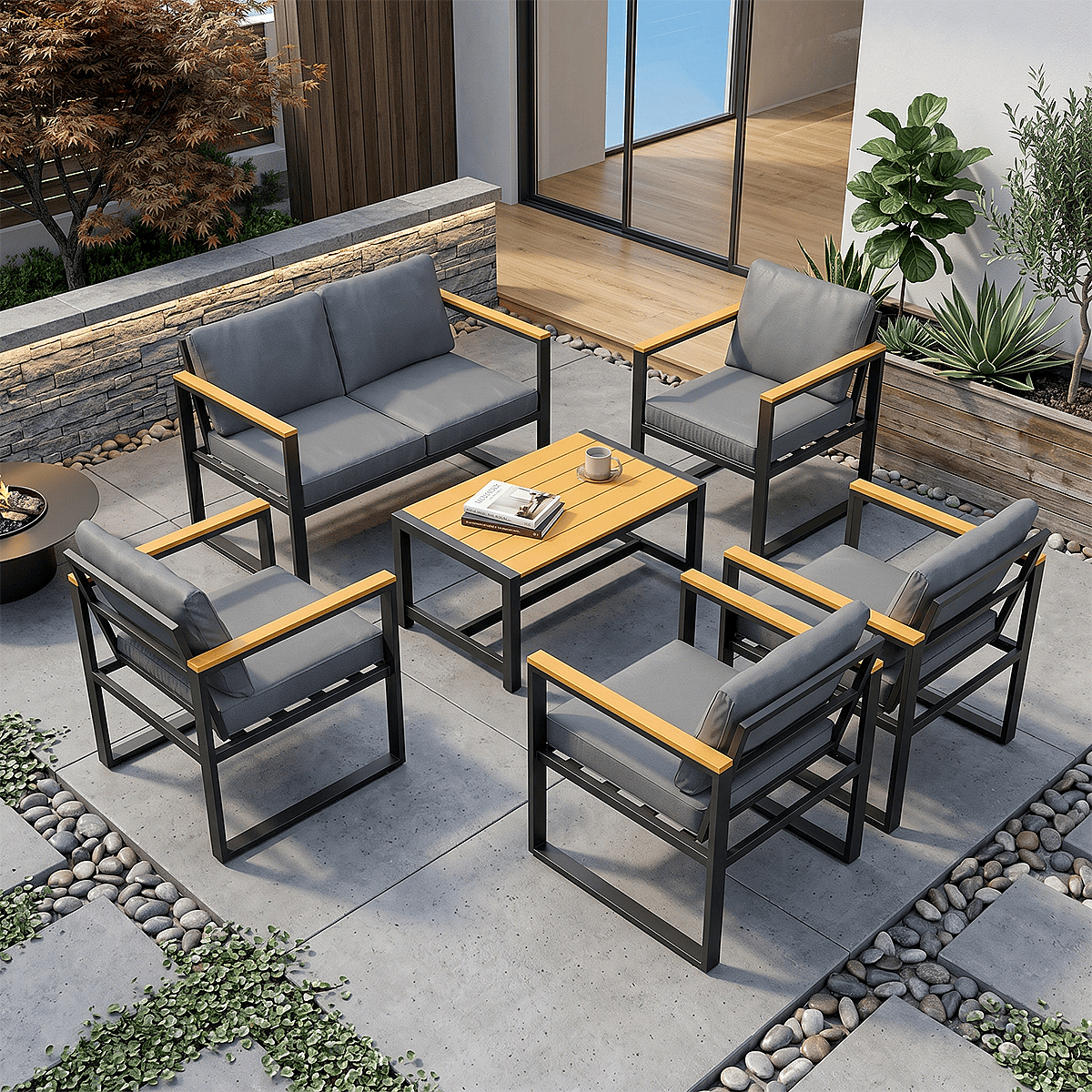 Metal Patio Conversation Sets with Cushions and Coffee Table