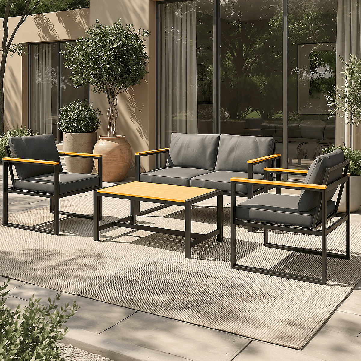 Metal Patio Conversation Sets with Cushions and Coffee Table