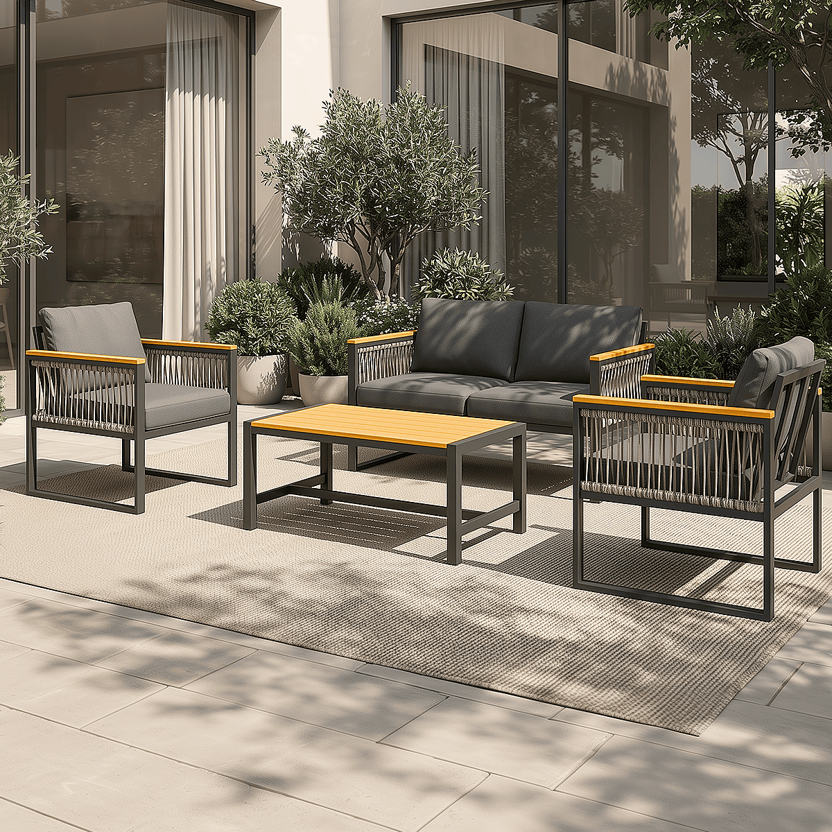 Metal Patio Conversation Sets with Cushions and Coffee Table