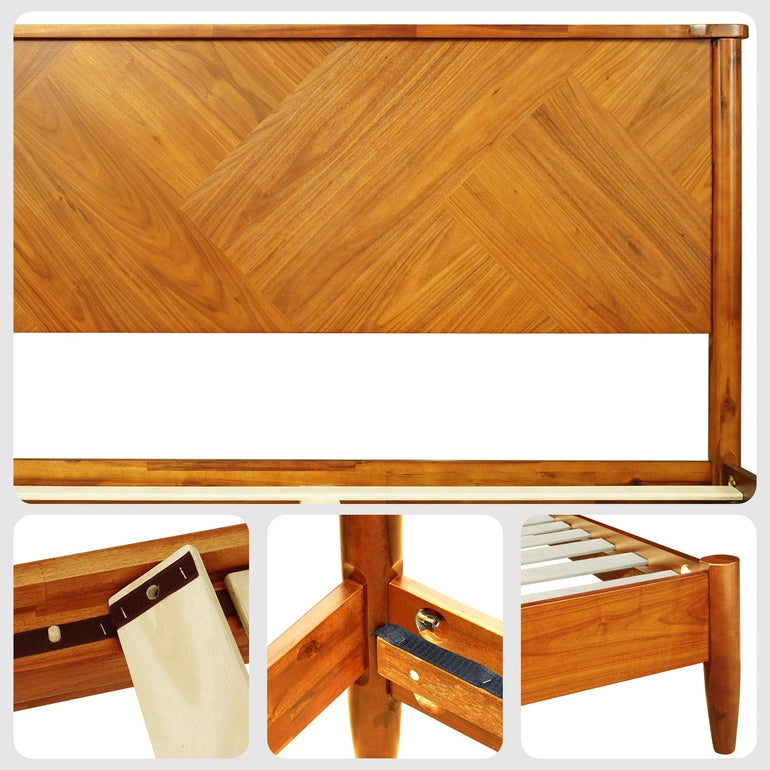 Panthera Acacia Platform Bed Frame With Headboard - Caramel, Walnut