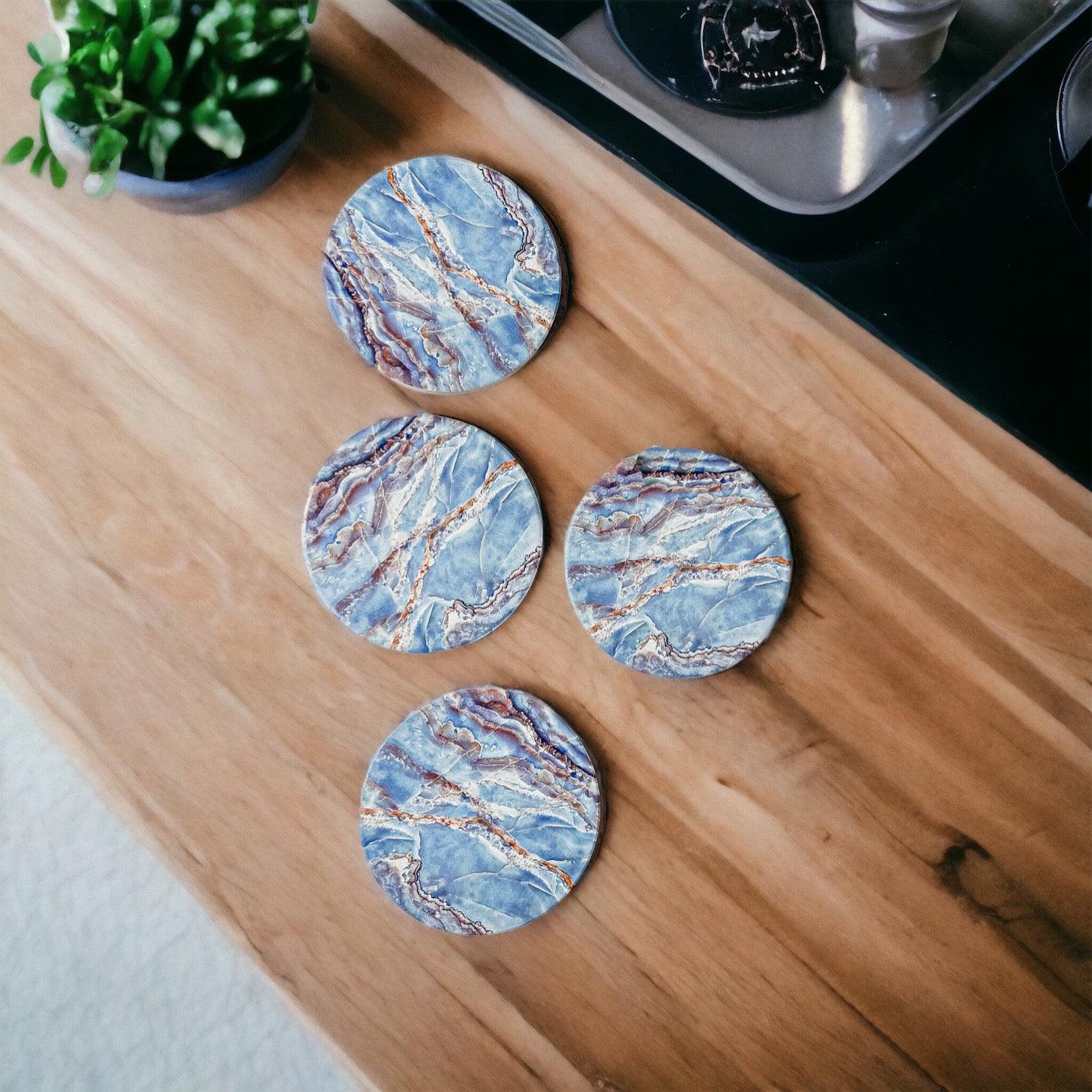 Marble Blue Ceraminc Coasters