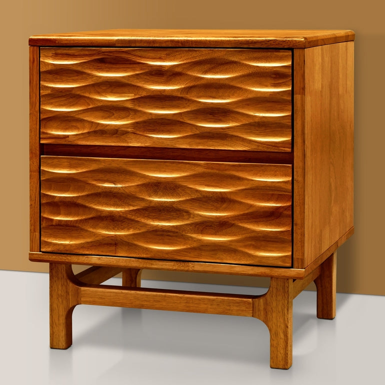Elara Acacia Nightstand with 2 Drawers - Walnut, Caramel, Oak