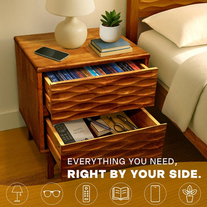 Elara Acacia Nightstand with 2 Drawers - Walnut, Caramel, Oak