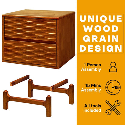 Elara Acacia Nightstand with 2 Drawers - Walnut, Caramel, Oak