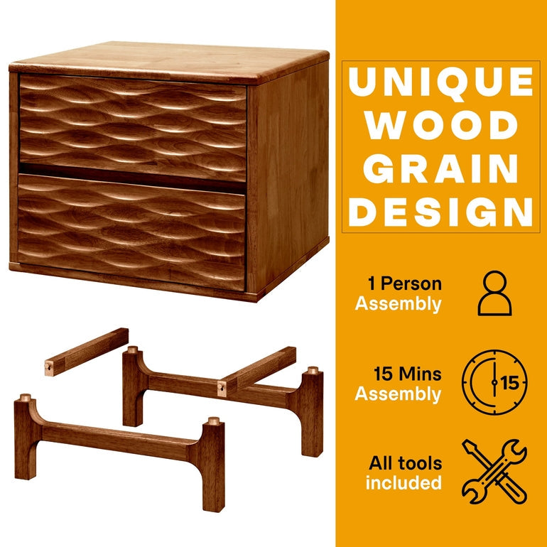 Elara Acacia Nightstand with 2 Drawers - Walnut, Caramel, Oak