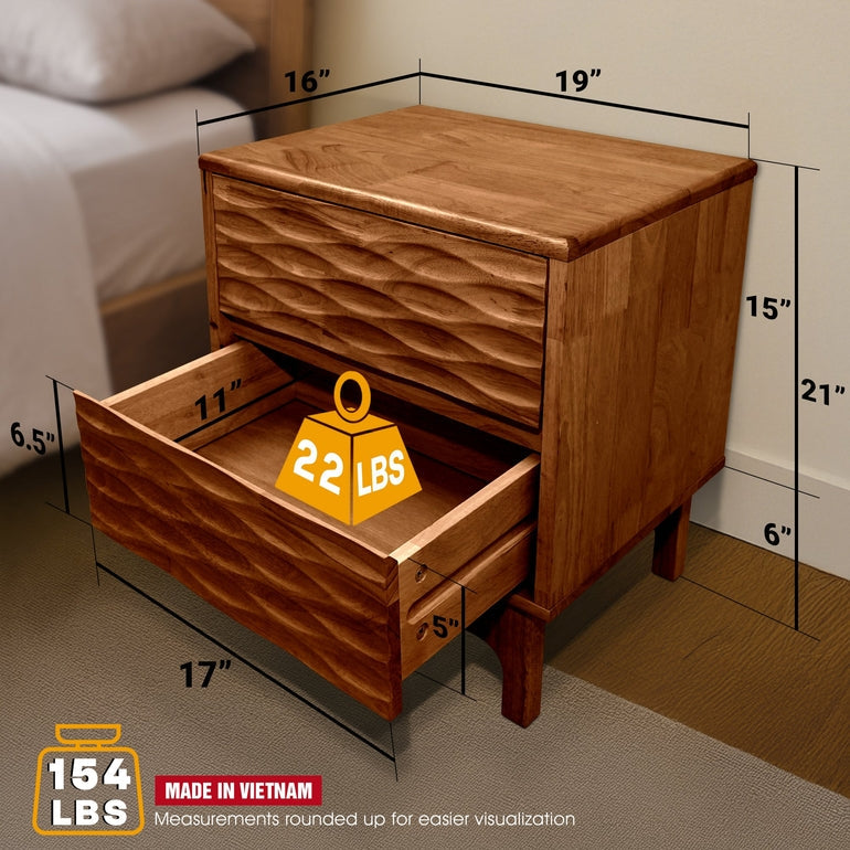 Elara Acacia Nightstand with 2 Drawers - Walnut, Caramel, Oak