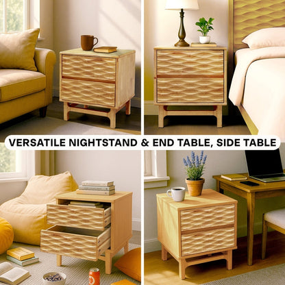 Elara Acacia Nightstand with 2 Drawers - Walnut, Caramel, Oak