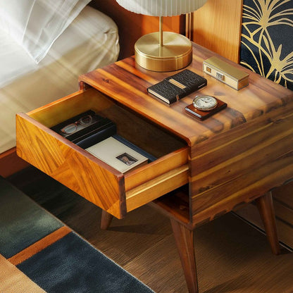 Laden Acacia Nightstand with Drawer - Caramel or Walnut