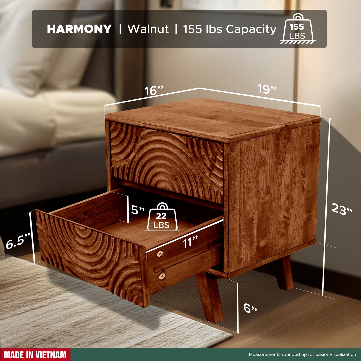 Acacia Harmony Nightstand - 3 Colors