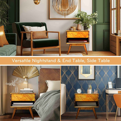 Laden Acacia Nightstand with Drawer - Caramel or Walnut