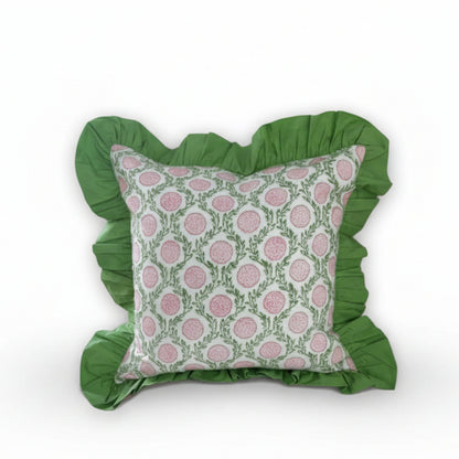 Pink Flowers and Vines - Ruffle Pillow Cover