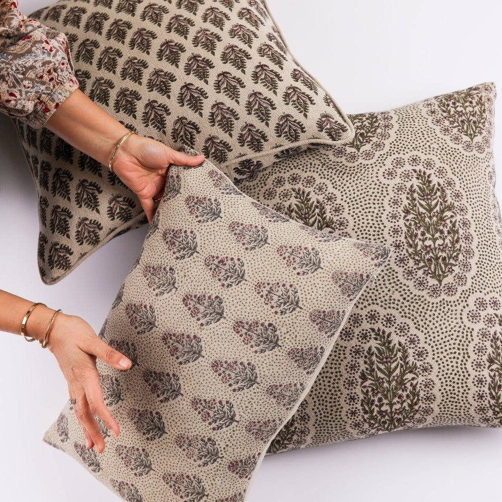 Padma Linen Floral Pillow Cover - Ruby