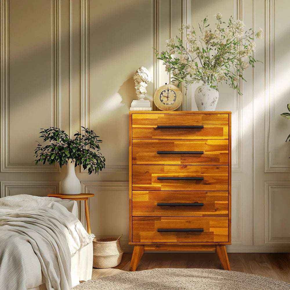 Acacia Linea Solid Wood Dresser in Caramel or Walnut