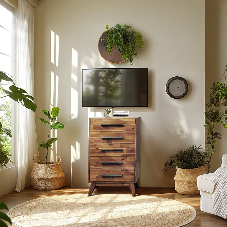 Acacia Linea Solid Wood Dresser in Caramel or Walnut
