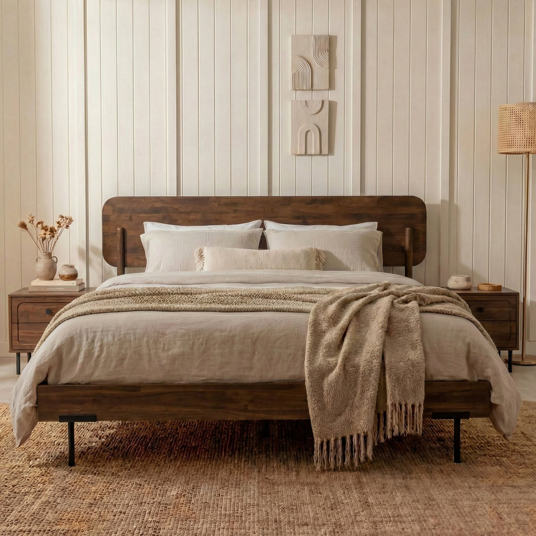 Frida Solid Wood Bed Frame in Caramel or Walnut