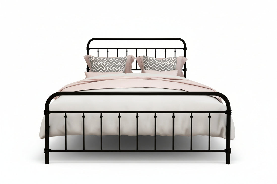 Classic Farmhouse Black Metal Bed Frame - Queen