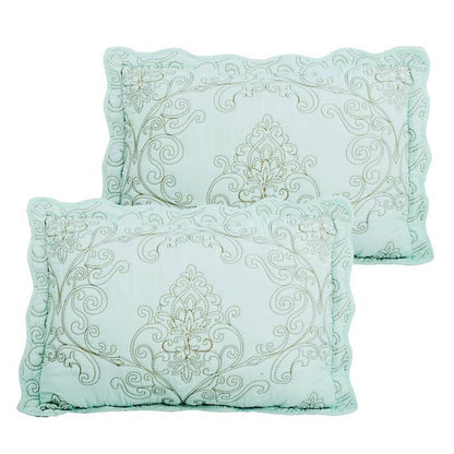 Light Blue Damask Embroidered 4 Piece Oversized Bedspread Set - Queen