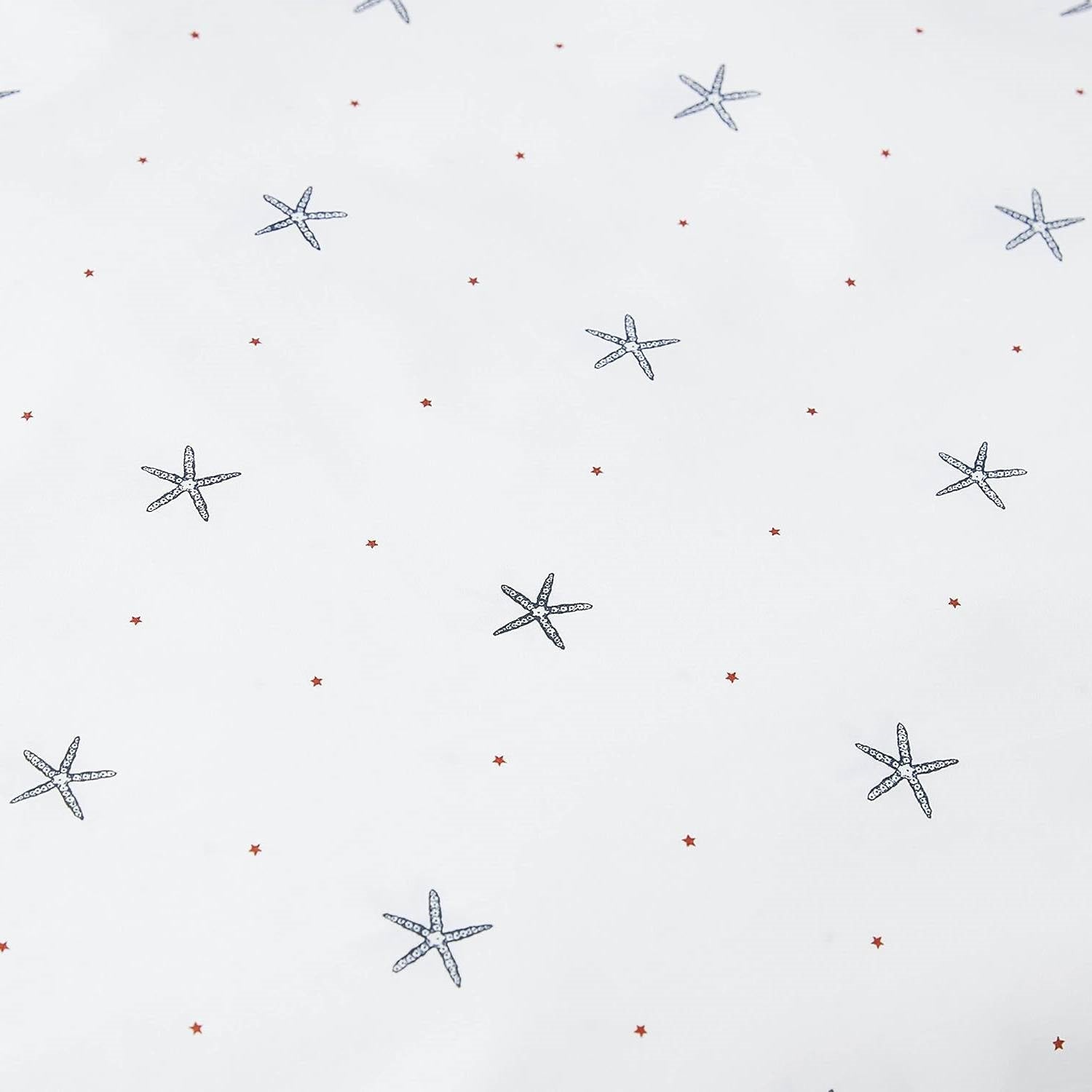 Queen Size Coastal Beach Starfish 100% Cotton Sheet Set - Navy/White/Red