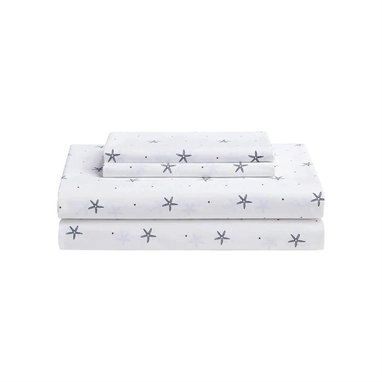 Queen Size Coastal Beach Starfish 100% Cotton Sheet Set - Navy/White/Red