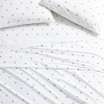Queen Size Coastal Beach Starfish 100% Cotton Sheet Set - Navy/White/Red