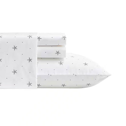 Queen Size Coastal Beach Starfish 100% Cotton Sheet Set - Navy/White/Red