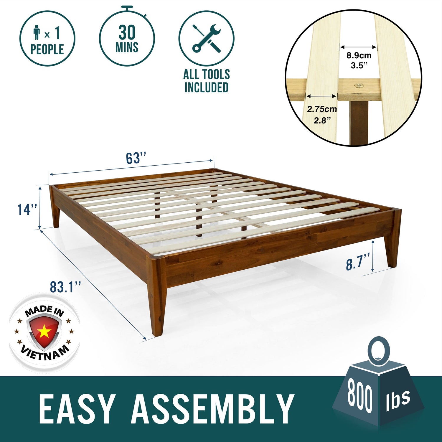 Mervyn Solid Acacia Wood Platform Bed