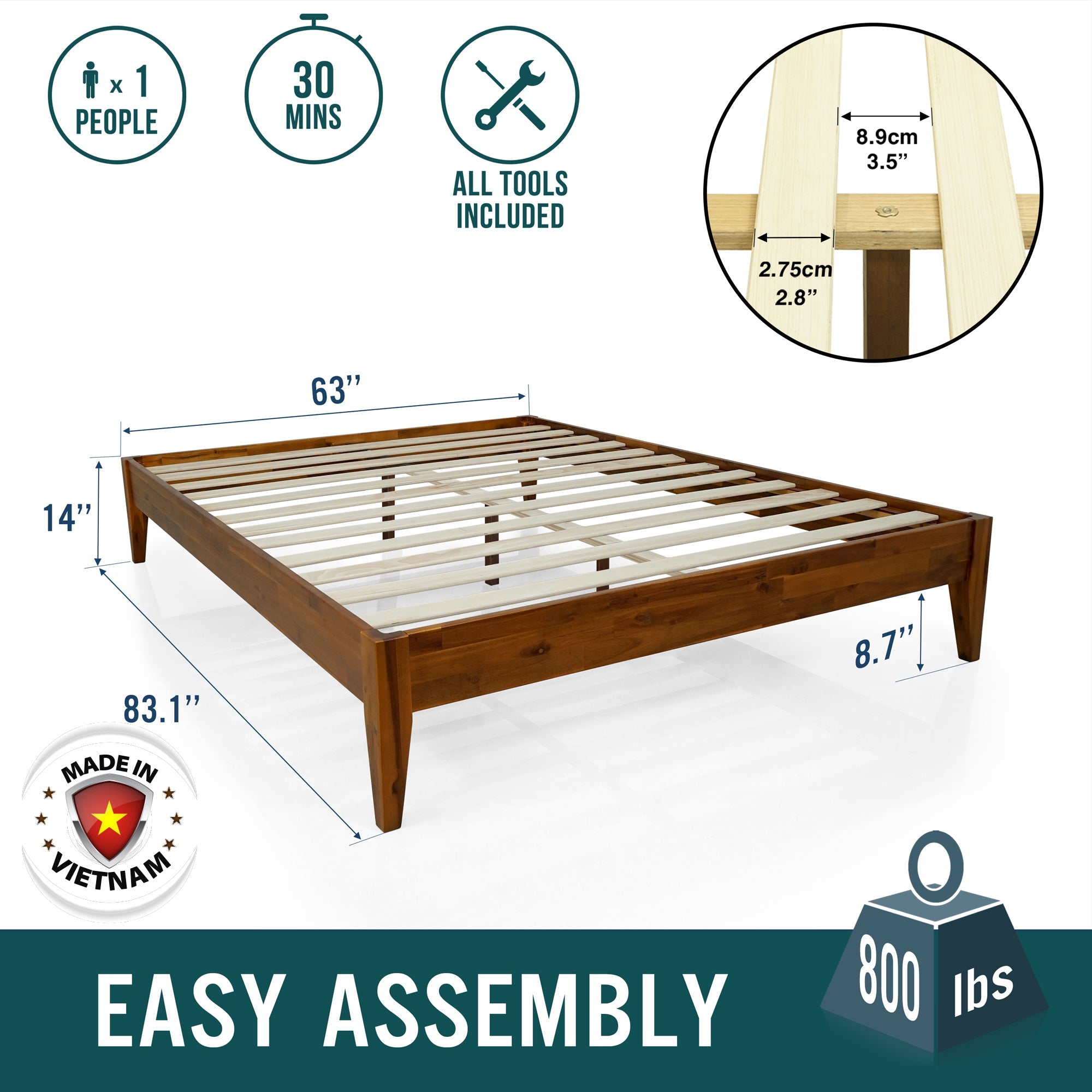 Mervyn Solid Acacia Wood Platform Bed